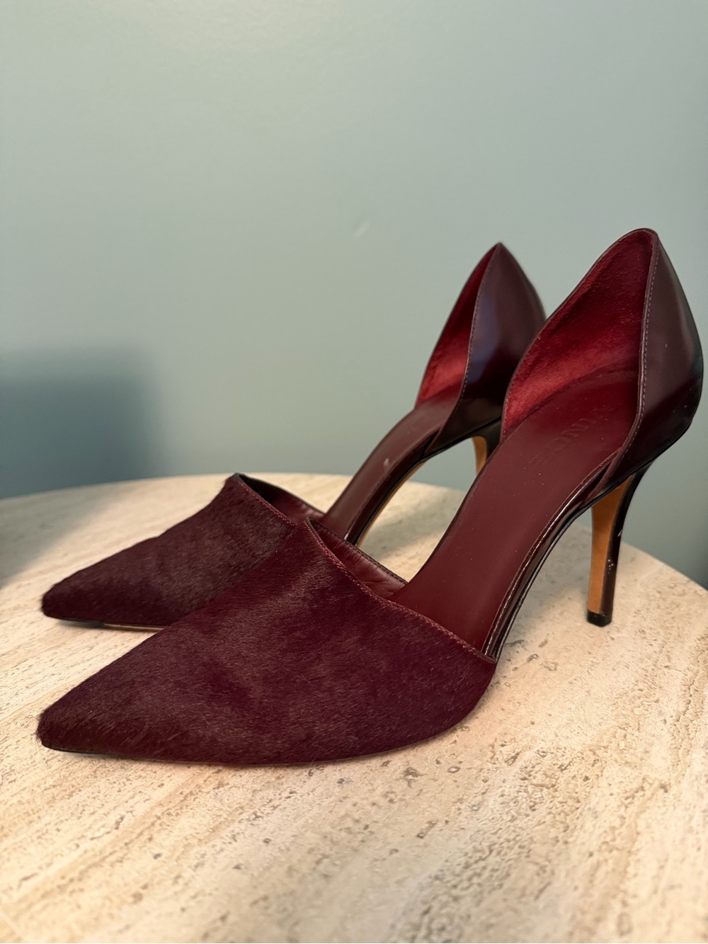 Vince Burgundy Pointed D’Orsay Stiletto Heels